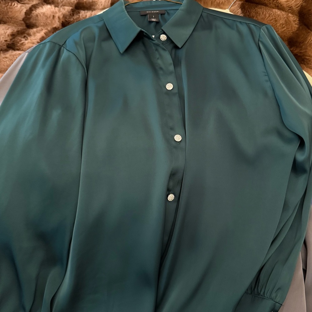 Halogen Button Down Blouse - Emerald Green - image 4